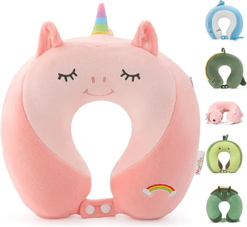 Miniatura 16 de Niuniu Daddy Almohada de viaje para niños, para avión, automóvil, reclinable, soporte para la barbilla del cuello para descansar, evita que