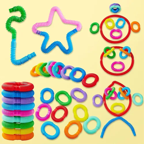 Miniatura 7 de JOYIN Paquete de 18 Pop Tubes, Juguetes Sensoriales (Pequeños) Juguetes Fidget Recuerdos de Fiesta - 9 Colores, Aprendizaje Creativo y Diversión