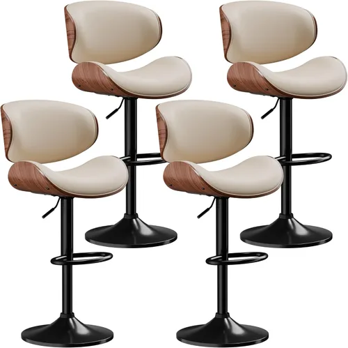 Miniatura 15 de Taburetes de bar, taburetes de bar giratorios ajustables para isla de cocina, sillas de barra de cuero moderno de mediados de siglo de altura