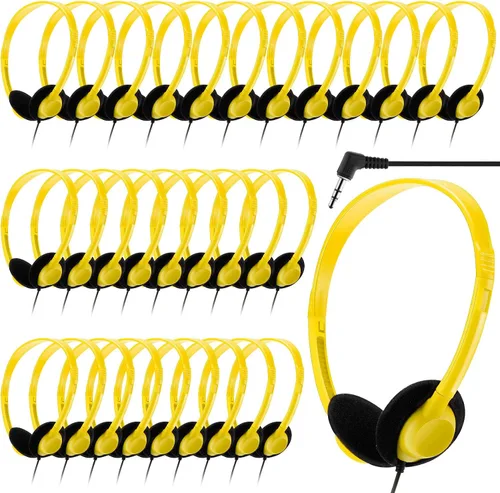 Miniatura 13 de Yunsailing Paquete de 20 auriculares a granel con diadema ajustable de 0.138 in, auriculares para programas de aprendizaje, laboratorio de Negro