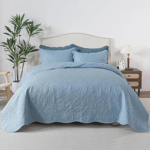 Miniatura 28 de HoneiLife - Juego de colcha de tamaño Queen, juego de ropa de cama de pana bordada de 3 piezas, colcha de lujo, ligera, cálida, para todas las Pana