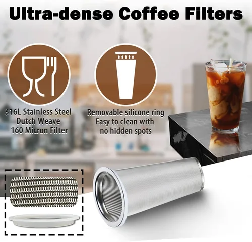 Miniatura 4 de Jrssae Cafetera fría – Jarra de cerveza fría de 32 onzas con filtro de acero inoxidable súper denso, fácil de usar, duradera y resistente, clásica