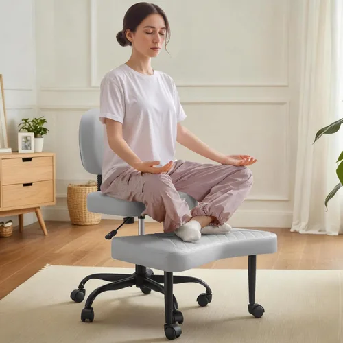 Miniatura 8 de Silla ergonómica de oficina con patas cruzadas con ruedas, sillas de meditación de altura ajustable para TDAH, yoga y trabajo de escritorio, asiento