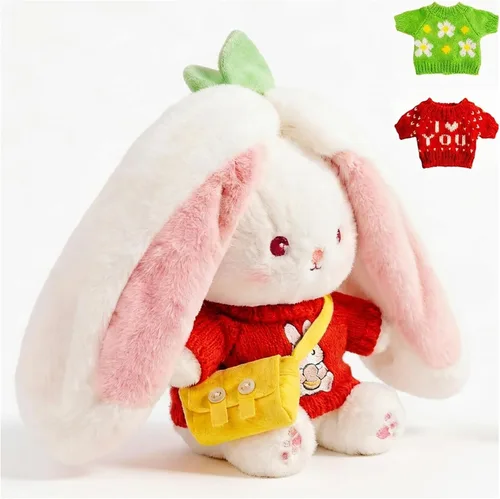 Miniatura 15 de Almohada de peluche de conejo, reversible, zanahoria y fresa, animal de peluche con cremallera, bonita decoración de conejo para niños y adultos