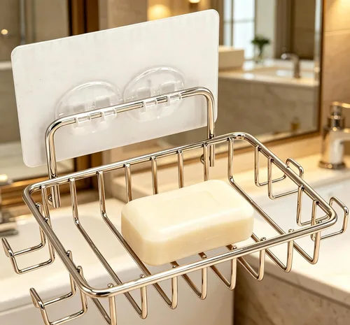 Miniatura 2 de Jabonera para ducha con 4 ganchos, paquete de 2 jaboneras de acero inoxidable para baño, soporte adhesivo para jabón para pared de ducha, plateado