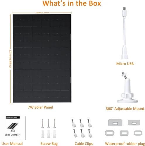 Miniatura 2 de Panel solar de 7 W para cámara de seguridad, cargador de panel solar compatible con Eufycam 2C/2C Pro/2/2 Pro/E20/E40/E, panel solar USB con puerto