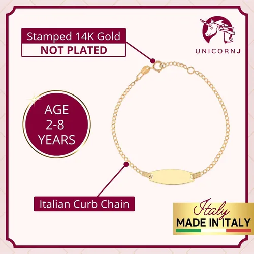 Miniatura 9 de UNICORNJ Pulsera de identificación de oro de 14 quilates grabable para niñas, niños y bebés, pulseras personalizadas con nombre de cadena Figaro