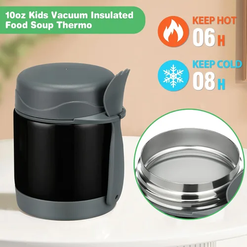Miniatura 3 de Termo de sopa de 10 onzas para comida caliente para niños, tarro de comida aislado, contenedor térmico de almuerzo de comida caliente, caja de Negro