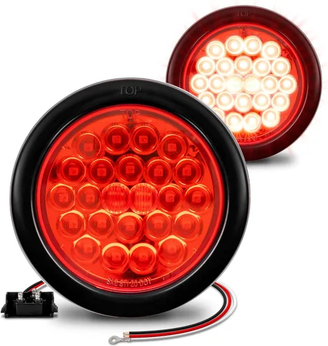 Faro trasero redondo de 4 pulgadas con 24 LED de luz blanca clara, para reversa de camiones RV. Certificado DOT, ojal y enchufe incluidos Rojo