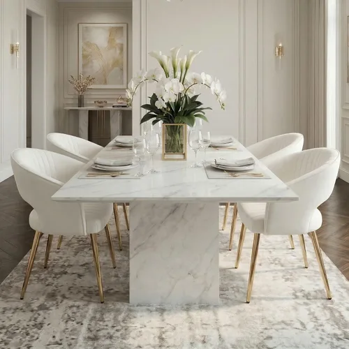 Miniatura 24 de Hyfirm Juego de 2 sillas de comedor de cuero, modernas sillas de cocina color dorado crema con respaldo hueco, sillas laterales tapizadas para sala