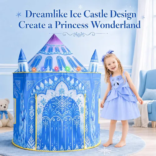 Miniatura 2 de Amplov Tienda de campaña desplegable de princesa, juguetes de Frozen para niñas, grande de 53" x 41" pulgadas, casa de juegos castillo de hielo