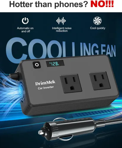 Miniatura 7 de DrimMek Inversor de Corriente para Automóvil de 200W, Salida de Adaptador de Enchufe de Automóvil Inversor DC 12V a 110V AC Encendedor