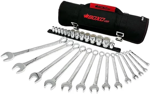 Boxo USA - Rollo de herramientas para motos de nieve de 23 piezas, herramientas métricas y SAE para mantener el móvil de nieve en un organizador