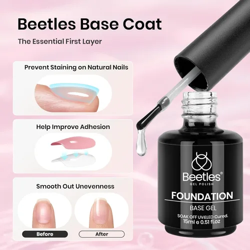 Miniatura 3 de Beetles - Juego de 3 esmaltes de uñas de gel rosa de 0.5 fl oz (0.5 fl oz), capa superior y base de gel que no se limpia, lámpara UV y capa superior