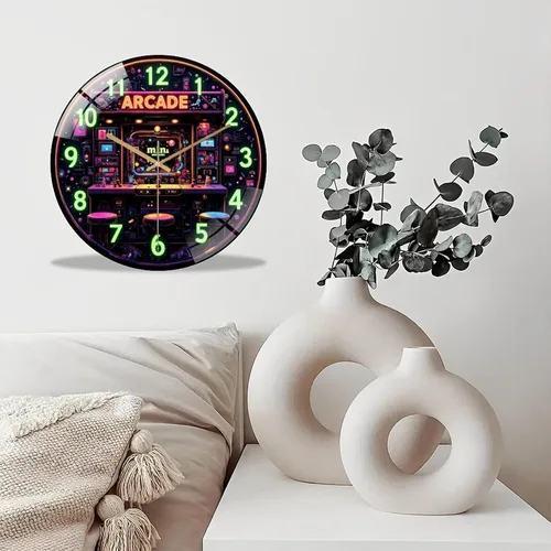 Miniatura 4 de 12-Inch Silent Tempered Glass Wall Clock, Retro Mini Arcade Clock Neon Art(1) ” Silent Non-Ticking Clock, Battery Operated