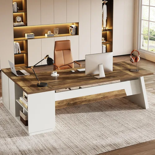 Miniatura 10 de Tribesigns Escritorio ejecutivo en forma de L de 78 pulgadas, escritorio de oficina grande y moderno con cajones y archivador lateral, muebles