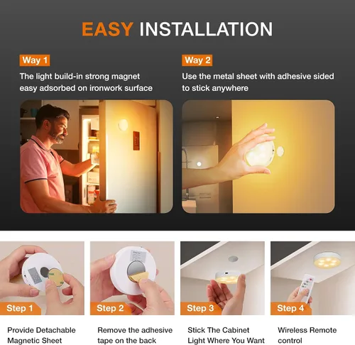 Miniatura 6 de Luces de disco con control remoto, iluminación recargable de 1000mAh para debajo del gabinete, juego de 3 luces LED para armario con encendido