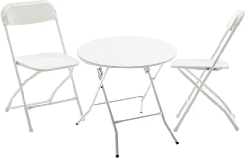 Miniatura 10 de BTEXPERT Juego de 5 piezas de mesas de cartas plegables y sillas portátiles, mesa de 34" cuadrada de plástico blanco granito, 4 sillas rojas