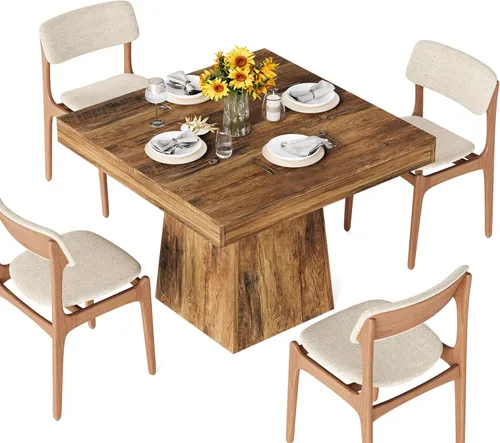 Miniatura 6 de LITTLE TREE Mesa de comedor para 4 personas, mesa de cocina pequeña cuadrada de 31.5 pulgadas, mesa de comedor de granja con base de pedestal Gris