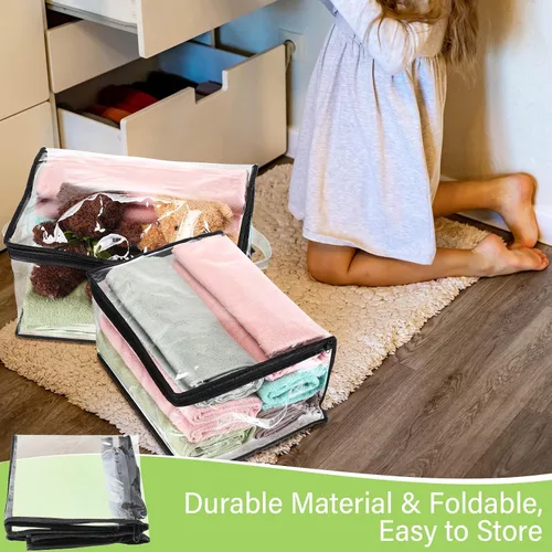 Miniatura 5 de Windyun Paquete de 16 bolsas de almacenamiento transparentes con cremallera y asa para ropa, manta de plástico resistente, bolsas de mudanza
