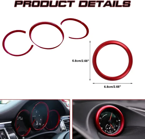 Miniatura 2 de x xotic tech Marco de instrumento para tablero de instrumentos compatible con Porsche Macan 2015 en adelante, 718 Cayman Boxster 2016-2018 (rojo)