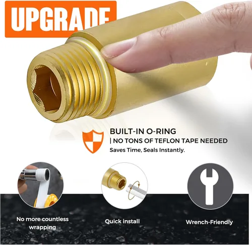 Miniatura 3 de (2 piezas) Adaptador de fontanería de tubo de latón mejorado con junta tórica de goma, 1/2" NPT macho x 1/2" NPT hembra acoplador de montaje