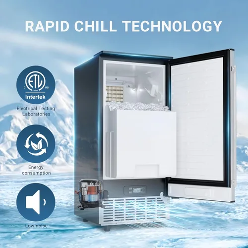 Miniatura 3 de ICYGLEE Máquina comercial para hacer hielo debajo del mostrador con bomba de drenaje, 80 libras/día con almacenamiento de 24 libras, limpieza