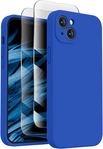 FireNova Funda diseñada para iPhone 14, funda de silicona mejorada [protección de cámara] con [2 protectores de pantalla], forro interior de Azul