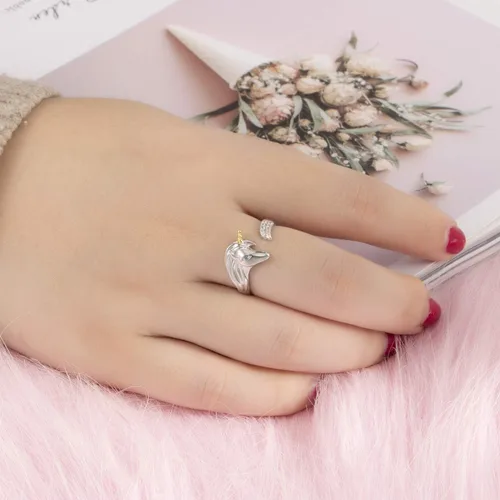 Miniatura 5 de ACJNA Anillo de plata de ley 925 con diseño de unicornio, ajustable, regalo para adolescentes y mujeres, fiesta de unicornio, Metal, Circonita cúbica
