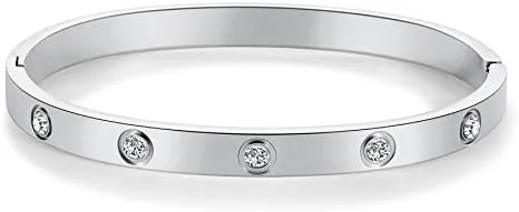 Miniatura 3 de My Daily Styles Pulsera de acero inoxidable con bisagras CZ para mujer, tamaño 7 pulgadas