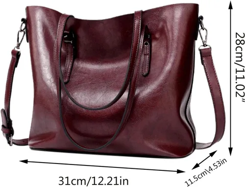 Miniatura 4 de Bolso de hombro con asa superior para mujer bolso de mano de tamaño grande bolso de hombro de cuero vintage con hebilla de metal café