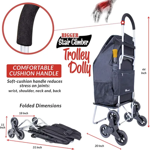 Miniatura 4 de dbest products - Carro de compras más grande para escaleras Trolley Dolly, plegable para compras de comestibles, color negro, apto