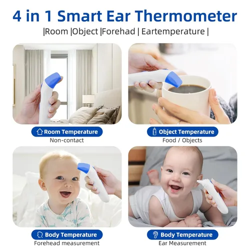 Miniatura 5 de Berrcom Termómetro digital sin contacto de 3 en 1 para frente y oído, con luz de fondo, sensor de temperatura corporal y de objetos para interiores
