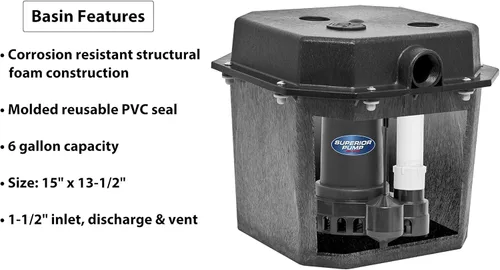 Miniatura 7 de Superior Pump 92072-U Sistema de bomba de drenaje remoto de fregadero de 1/3 HP, color negro