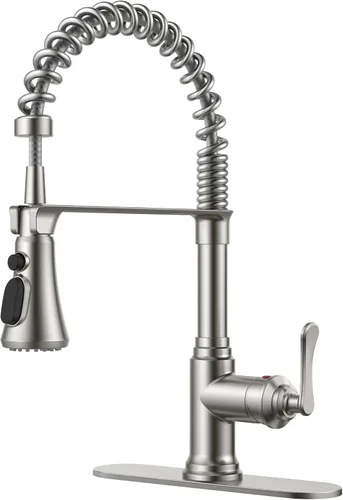 Miniatura 16 de FORIOUS Grifo de cocina con rociador extraíble, grifo de fregadero clásico de resorte extraíble de acero inoxidable comercial de una sola manija