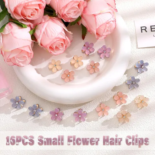 Miniatura 3 de CWJCYTNSN 16 unidades de pequeñas pinzas para el cabello para mujeres y niñas, mini pinzas de flores de cristal, pinzas de metal lindas de 0.8