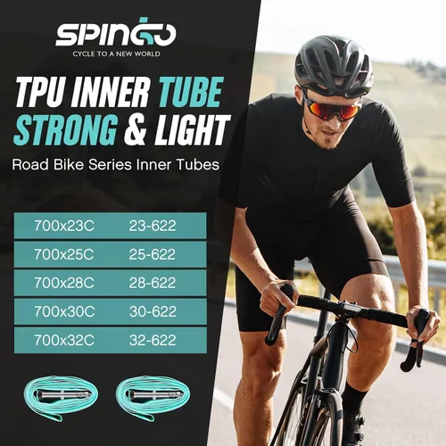 Miniatura 2 de Paquete de 2 válvulas de metal SPINGO TPU tubo interior 700C x 23c-32c con válvulas Presta de metal de 3.150 in, tubo de bicicleta de poliuretano