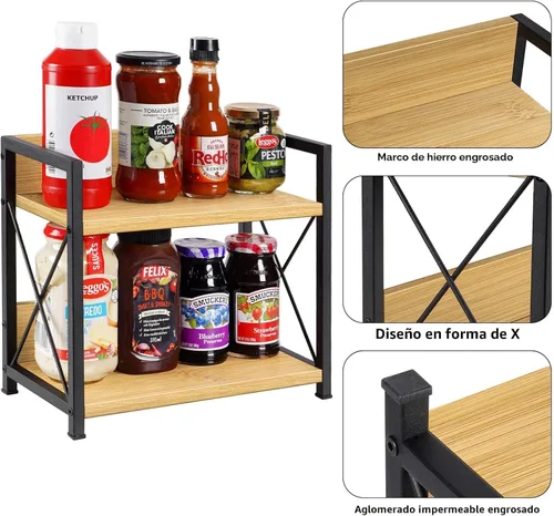 Miniatura 5 de Organizador de estante de encimera Giikin, organizador de estante de especias de cocina de 2 niveles para encimera, organizador de estante de Bambú