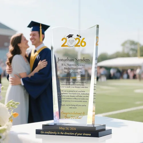 Miniatura 2 de Placa de graduación de cristal personalizada para la clase de 2026, regalo grabado personalizado de padres a hijo o hija, recuerdo de graduado