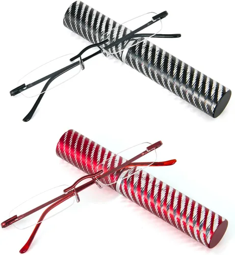 DXYXYO Mini lentes de lectura sin montura para mujeres y hombres, paquete de 2 lectores de metal compactos de bolsillo delgado con estuche portátil