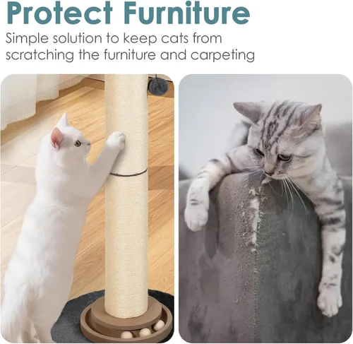 Miniatura 3 de Poste rascador para gatos resistente, 35 pulgadas de alto, torre de árbol para gatos con bola colgante para gatos de interior y adultos, poste
