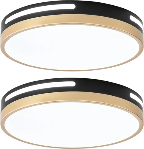 Lámpara de techo LED de montaje empotrado en negro y dorado, accesorio de iluminación de cocina de 24 W, montaje en techo, paquete de 2, lámpara de