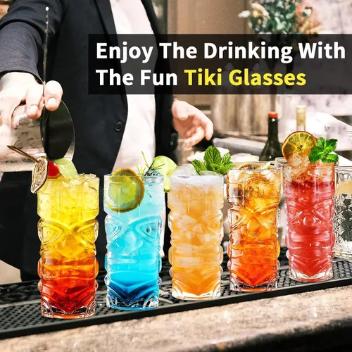 Miniatura 5 de Juego de vasos Tiki transparentes de 8 a 14 onzas, modernos vasos de cóctel Tiki perfectos para cócteles exóticos, Mai Tai, cócteles