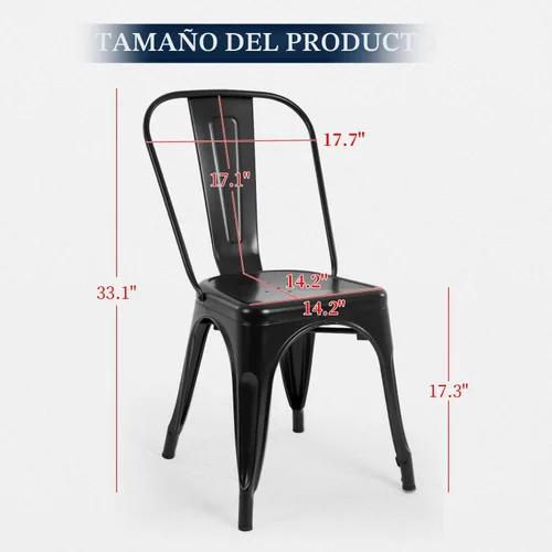 Miniatura 3 de Juego de 4 sillas de comedor, de metal, para interiores y exteriores, sillas de patio, de cocina, de 18 pulgadas de altura, silla de restaurante