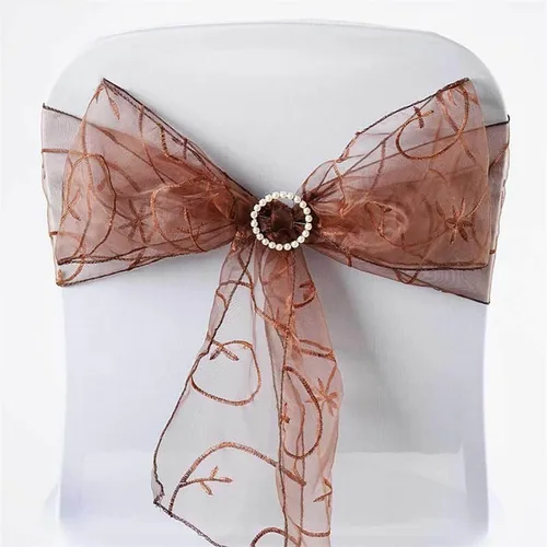 Efavormart - 5 fundas de organza bordadas para silla con diseño de hojas de chocolate, para decoración de boda, silla, motivo de lazo, suministros