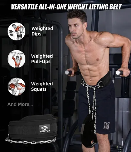 Miniatura 3 de Seektop Dip Belt With Chain for Weightlifting - Neoprene Waist Belt for GYM Workout, Pull Ups, Crossfit, Weight Lifting, Squat, Training, Fitness
