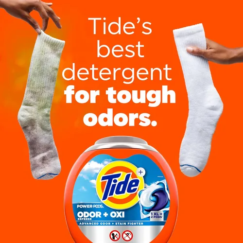 Miniatura 3 de Tide, cápsulas de detergente para lavandería Odor Defense + Oxi, aroma original, 18 unidades, luchador avanzado de olores + manchas, cápsulas