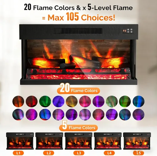 Miniatura 2 de ROVSUN - Chimenea eléctrica de 28 pulgadas de 3 lados con inserto de vidrio, chimenea eléctrica con control remoto, chimenea empotrada y de pared
