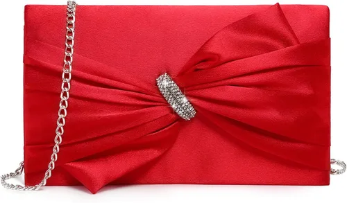 Miniatura 8 de Dasein Bolso de noche elegante con solapa de lazo de satén para mujer, bolso de embrague con diamantes de imitación, formal/boda/baile/fiesta