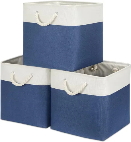 Miniatura 37 de Bidtakay Cestas de almacenamiento de tela con asas [paquete de 2] organizador de lona grande de 16 x 11.8 x 11.8 pulgadas, canastas altas plegables